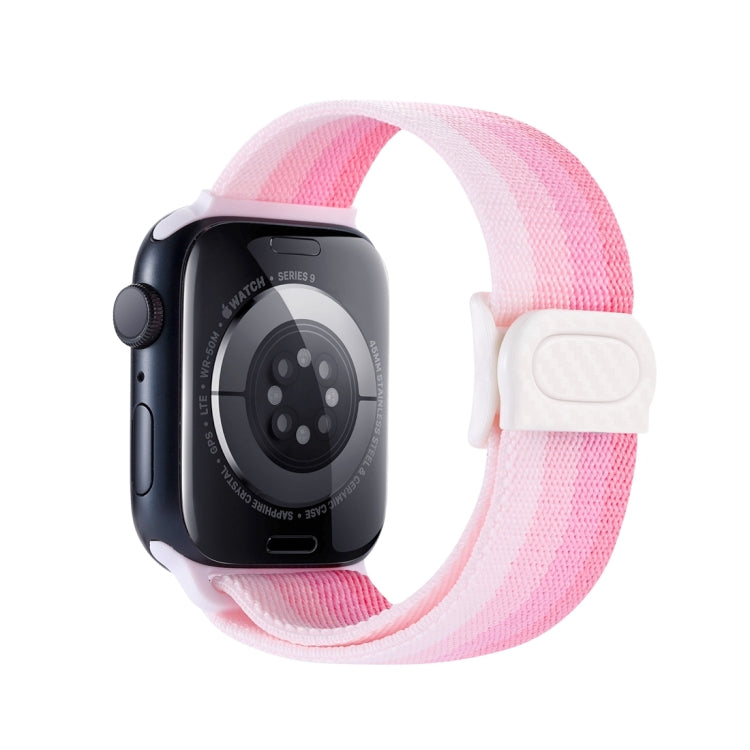 Skorter | For Apple Watch SE 2022 44mm Carbon Fiber Texture Snap Buckle Nylon Watch Band (Gradient Pink)