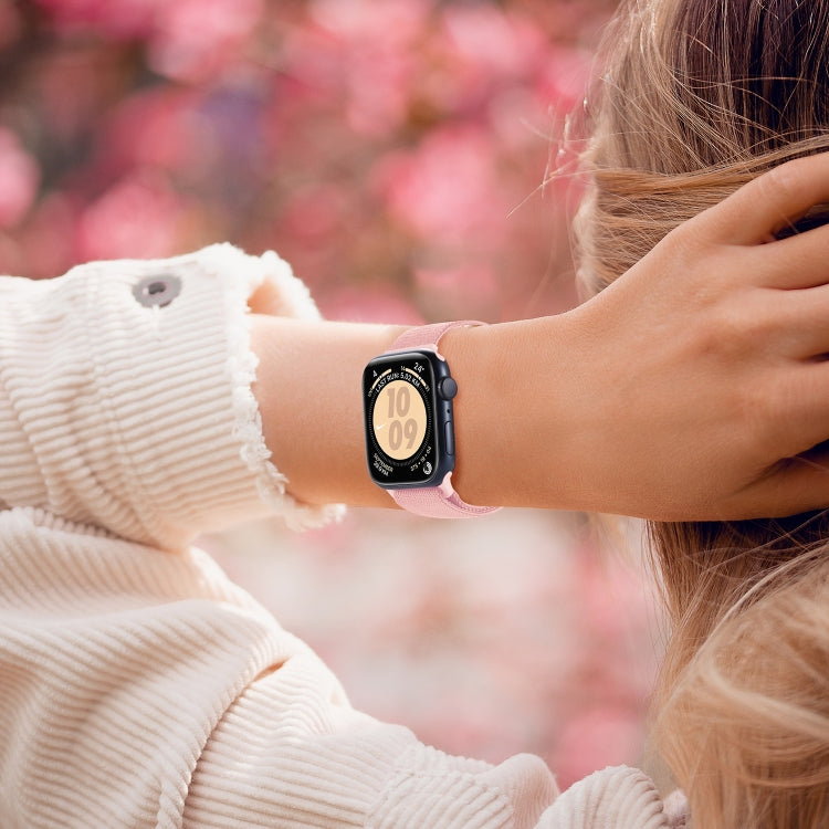 Skorter | For Apple Watch SE 2023 44mm Carbon Fiber Texture Snap Buckle Nylon Watch Band (Pink)