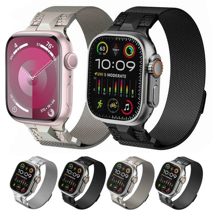 Skorter | For Apple Watch 42mm Mecha Style Milan Metal Watch Band (Titanium Silver)