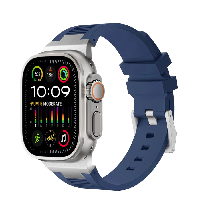 Skorter | For Apple Watch Ultra 2 49mm Loners Liquid Silicone Watch Band (Silver Midnight Blue)