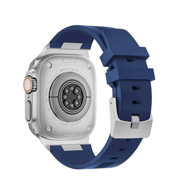 Skorter | For Apple Watch SE 2023 44mm Loners Liquid Silicone Watch Band (Silver Midnight Blue)