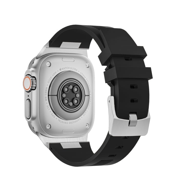 Skorter | For Apple Watch SE 2022 44 mm Loners Liquid Silicone Watch Strap (Silver Black)