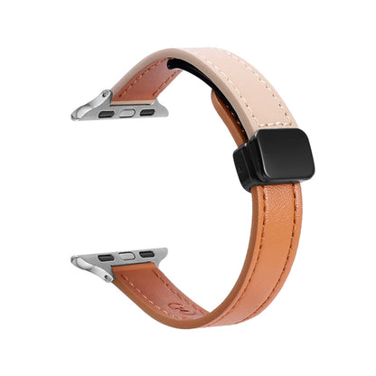 Skorter | For Apple Watch SE 2023 40mm Slim Magnetic Buckle Genuine Leather Strap (Simple Orange Apricot)