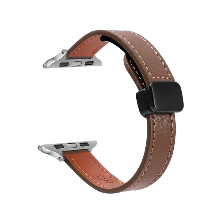 Skorter | For Apple Watch SE 2023 40mm Slim Magnetic Buckle Genuine Leather Watch Band (Simple Coffee)
