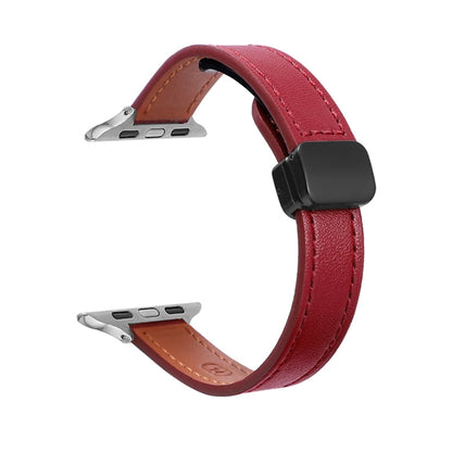 Skorter | For Apple Watch SE 2023 40mm Slim Magnetic Buckle Genuine Leather Watch Strap (Simple Burgundy)