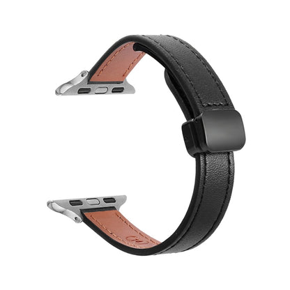 Skorter | For Apple Watch SE 2023 40mm Slim Magnetic Buckle Genuine Leather Band (Solid Black)