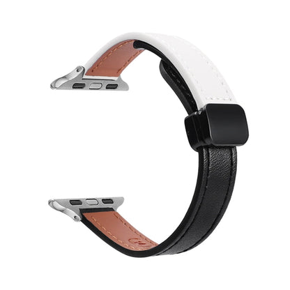 Skorter | For Apple Watch SE 2023 40mm Slim Magnetic Buckle Genuine Leather Strap (Solid Black Beige)