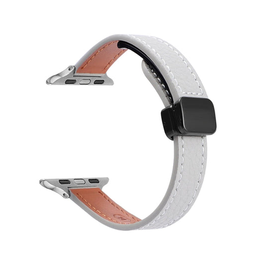 Skorter | For Apple Watch SE 2023 40mm Slim Magnetic Buckle Genuine Leather Watch Band (Litchi Gray)