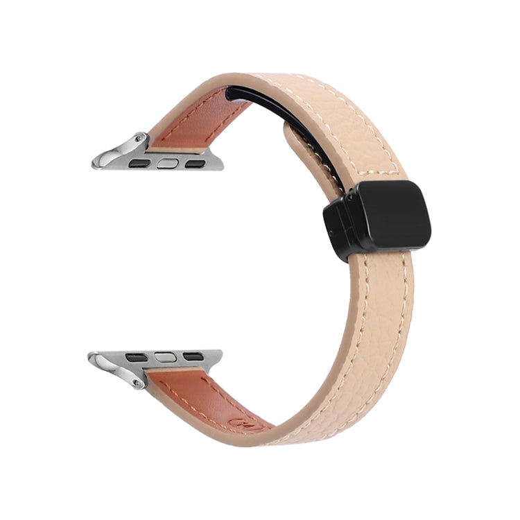 Skorter | For Apple Watch SE 2023 40mm Slim Magnetic Buckle Genuine Leather Strap (Litchi Apricot)