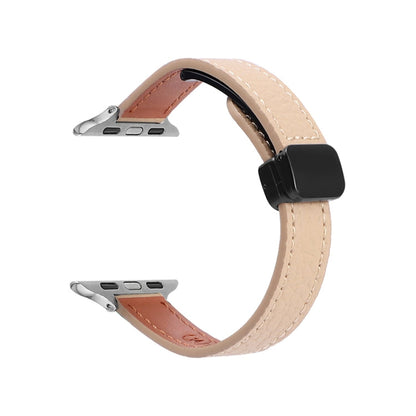 Skorter | For Apple Watch SE 2023 40mm Slim Magnetic Buckle Genuine Leather Strap (Litchi Apricot)
