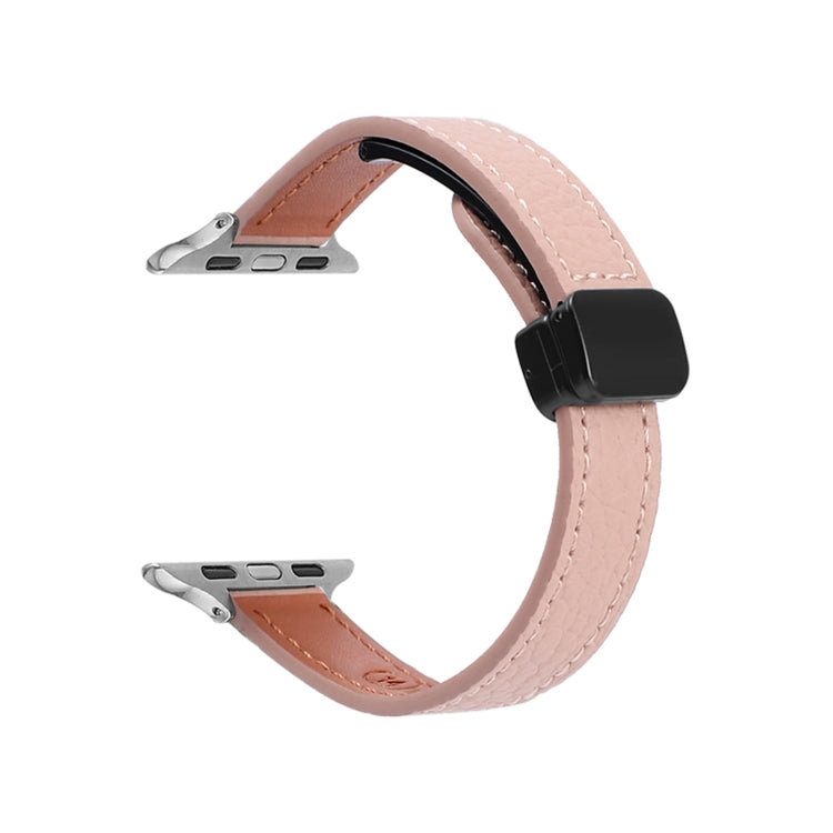 Skorter | For Apple Watch SE 2023 40mm Slim Magnetic Buckle Genuine Leather Strap (Litchi Pink)