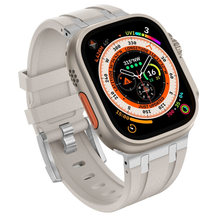 Skorter | For Apple Watch Series 9 45mm Stone Grain Liquid Silicone Band (Silver Starlight)