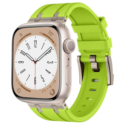 Skorter | For Apple Watch Series 8 45mm Stone Look Liquid Silicone Watch Band (Titanium Green)