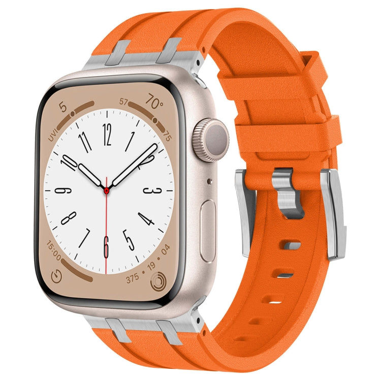 Skorter | For Apple Watch SE 2022 44mm Stone Grain Liquid Silicone Watch Band (Silver Orange)