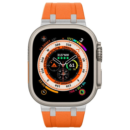 Skorter | For Apple Watch SE 2022 44mm Stone Grain Liquid Silicone Watch Band (Silver Orange)
