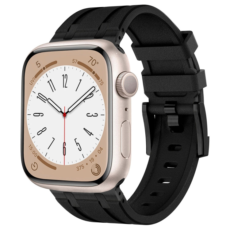 Skorter | For Apple Watch 42mm Stone Grain Liquid Silicone Watch Band (Black Black)