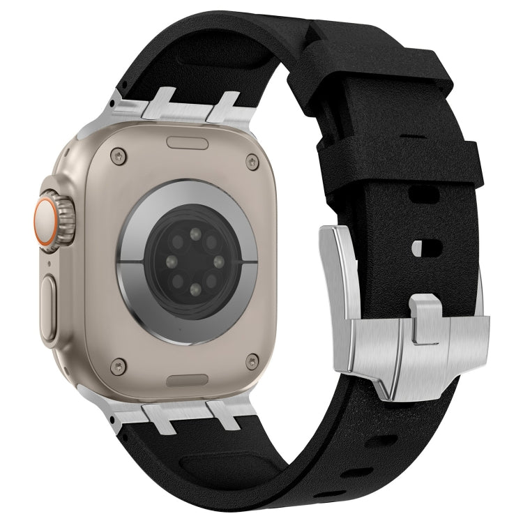 Skorter | For Apple Watch 42mm Stone Grain Liquid Silicone Watch Strap (Silver Black)