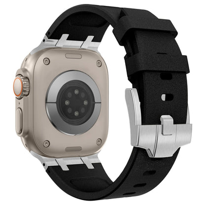 Skorter | For Apple Watch 42mm Stone Grain Liquid Silicone Watch Strap (Silver Black)