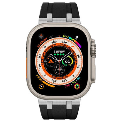 Skorter | For Apple Watch 42mm Stone Grain Liquid Silicone Watch Strap (Silver Black)