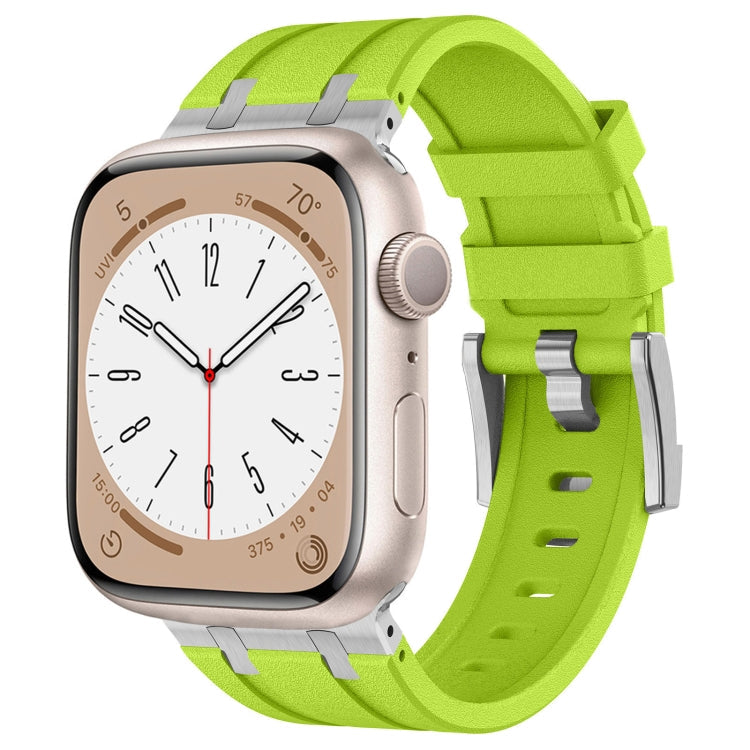 Skorter | For Apple Watch 42mm Stone Texture Liquid Silicone Watch Band (Silver Green)