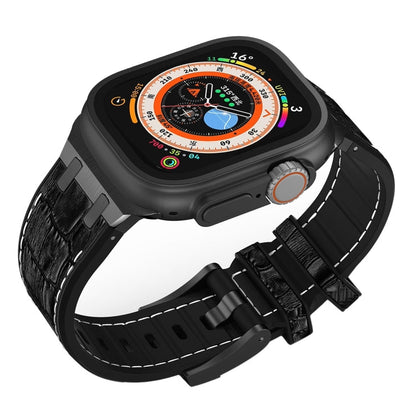 Skorter | For Apple Watch SE 2023 44mm Crocodile Texture Liquid Silicone Watch Band (Black White Black)