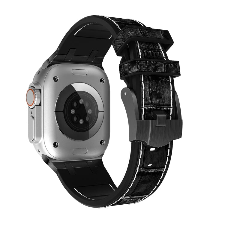 Skorter | For Apple Watch SE 2023 44mm Crocodile Texture Liquid Silicone Watch Band (Black White Black)