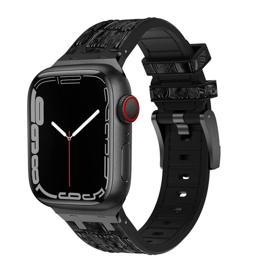 Skorter | For Apple Watch SE 2023 44mm Crocodile Structure Liquid Silicone Watch Band (Black Black)