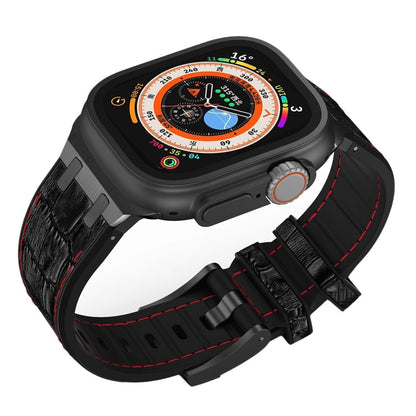 Skorter | For Apple Watch SE 2023 44mm Crocodile Texture Liquid Silicone Watch Strap (Black Red Black)