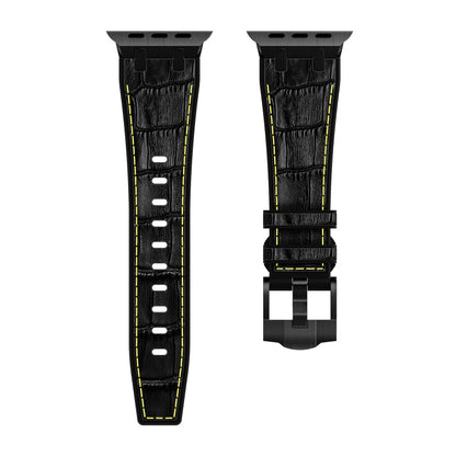 Skorter | For Apple Watch SE 2023 44mm Crocodile Texture Liquid Silicone Watch Band (Black Yellow Black)