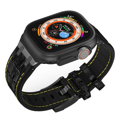 Skorter | For Apple Watch SE 2023 44mm Crocodile Texture Liquid Silicone Watch Band (Black Yellow Black)