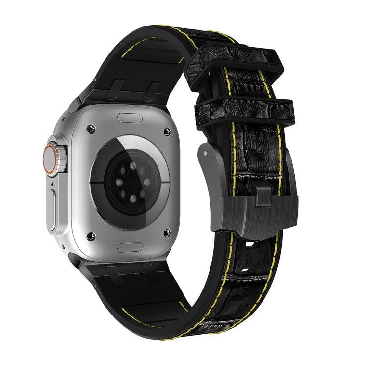 Skorter | For Apple Watch SE 2023 44mm Crocodile Texture Liquid Silicone Watch Band (Black Yellow Black)