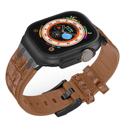 Skorter | For Apple Watch SE 2023 44mm Crocodile Texture Liquid Silicone Watch Strap (Black Yellow Brown)