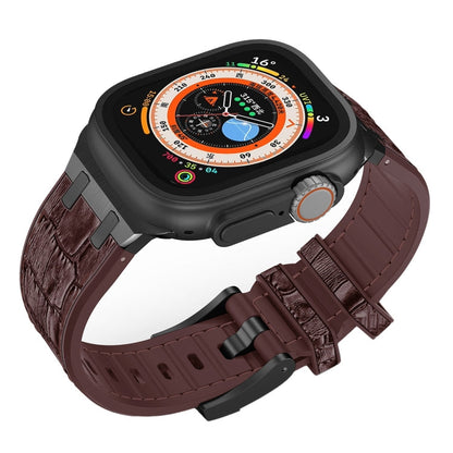 Skorter | For Apple Watch SE 2023 44mm Crocodile Texture Liquid Silicone Watch Band (Black Dark Brown)
