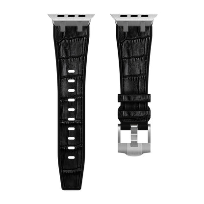 Skorter | For Apple Watch SE 2023 44mm Crocodile Leather Texture Liquid Silicone Strap (Silver Black)