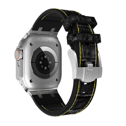 Skorter | For Apple Watch SE 2023 44mm Crocodile TEXTURE Liquid Silicone Watch Strap (Silver Yellow Black)