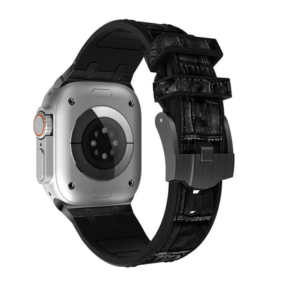 Skorter | For Apple Watch SE 2023 40mm Crocodile Texture Liquid Silicone Watch Strap (Black Black)