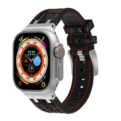 Skorter | For Apple Watch Ultra 49 mm Crocodile Texture Liquid Silicone Watch Band (Silver Red Black)