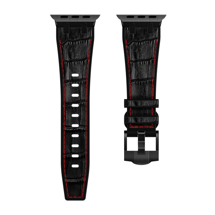 Skorter | For Apple Watch SE 2022 44mm Crocodile Texture Liquid Silicone Watch Band (Black Red Black)