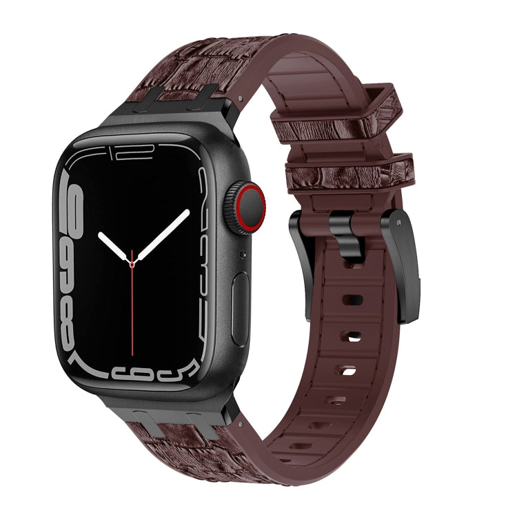 Skorter | For Apple Watch SE 2022 44mm Crocodile Texture Liquid Silicone Watch Strap (Black Dark Brown)