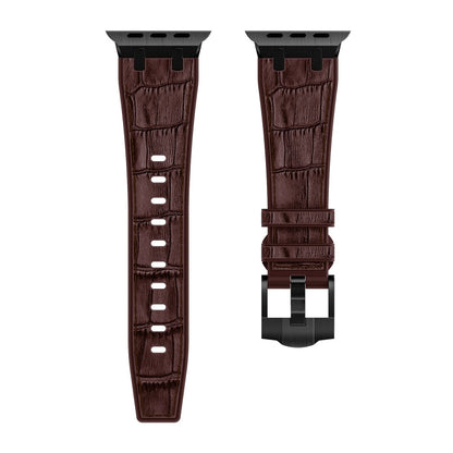 Skorter | For Apple Watch SE 2022 44mm Crocodile Texture Liquid Silicone Watch Strap (Black Dark Brown)