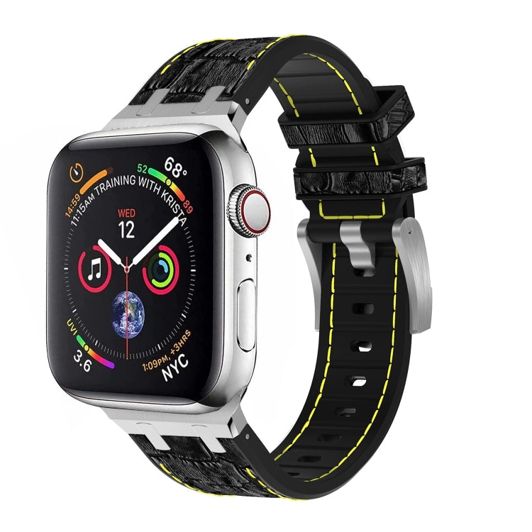 Skorter | For Apple Watch SE 2022 44mm Crocodile Texture Liquid Silicone Strap (Silver Yellow Black)