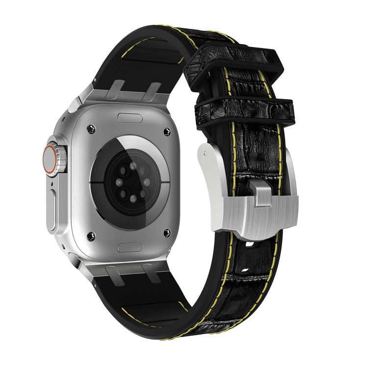 Skorter | For Apple Watch SE 2022 44mm Crocodile Texture Liquid Silicone Strap (Silver Yellow Black)