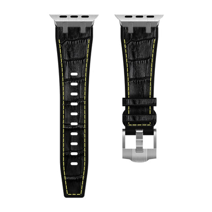 Skorter | For Apple Watch 42mm Crocodile Skin Texture Liquid Silicone Watch Band (Silver Yellow Black)