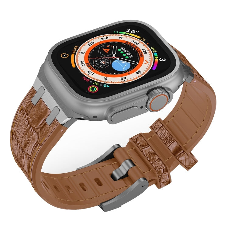 Skorter | For Apple Watch 42mm Crocodile Texture Liquid Silicone Strap (Silver Yellow Brown)
