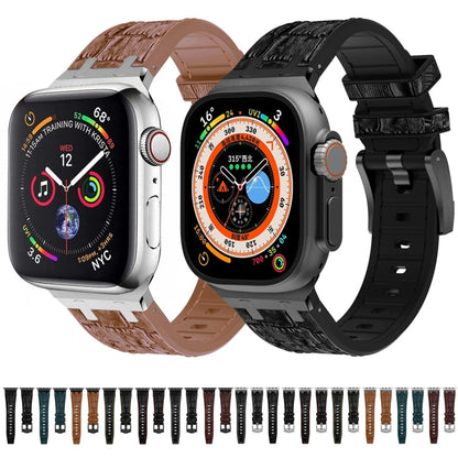 Skorter | For Apple Watch SE 2023 44mm Crocodile Texture Liquid Silicone Watch Band (Silver White Black)