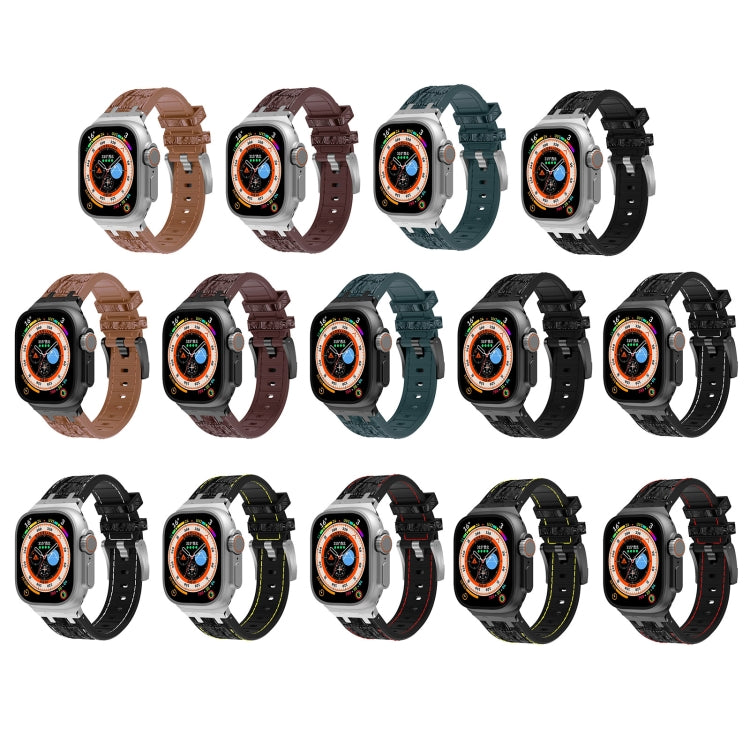 Skorter | For Apple Watch SE 2023 44mm Crocodile Texture Liquid Silicone Watch Strap (Black Yellow Brown)
