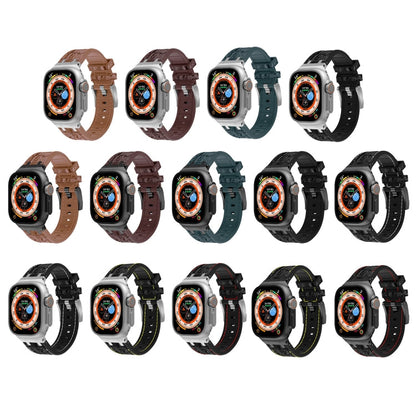 Skorter | For Apple Watch SE 2023 44mm Crocodile Texture Liquid Silicone Watch Strap (Black Yellow Brown)