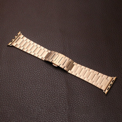 Skorter | For Apple Watch 42mm Three-Bead Butterfly Clasp Metal Band (Rose Gold)