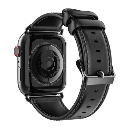 Skorter | For Apple Watch SE 2023 44mm DUX DUCIS Business Genuine Leather Watch Band (Black)