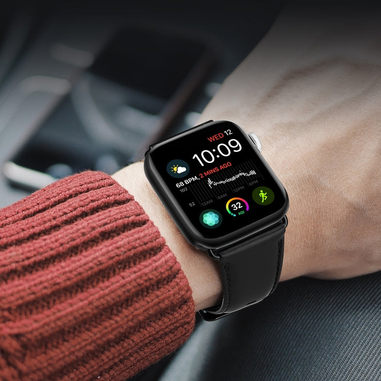 Skorter | For Apple Watch SE 2023 44mm DUX DUCIS Business Genuine Leather Watch Band (Black)